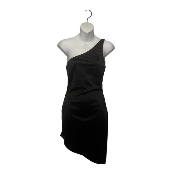 NWT Meshki Black One-Shoulder Satin Tie Back Design Women's Mini Dress Size S - Picture 1 of 11